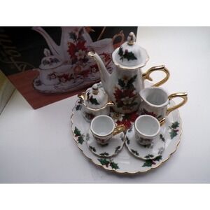 Formalities Poinsettia Collection 10 Piece Mini Tea Set Holiday Christmas Porcel